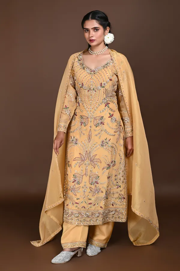 Mustard Long Straight Suit With Pant